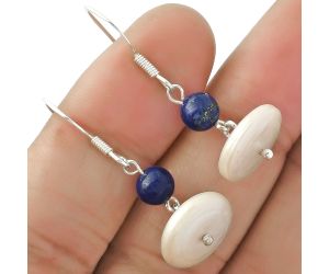 Natural Fresh Water Pearl & Lapis Earrings SDE64810 E-1009, 13x13 mm