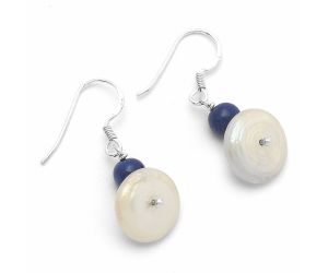 Natural Fresh Water Pearl & Lapis Earrings SDE64812 E-1009, 13x13 mm