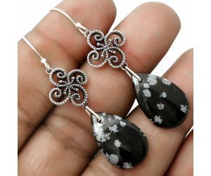 Artisan - Natural Snow Flake Obsidian Earrings SDE65082 E-1235, 14x22 mm
