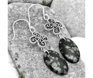 Artisan - Natural Snow Flake Obsidian Earrings SDE65090 E-1235, 13x21 mm