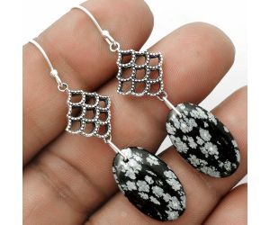 Natural Snow Flake Obsidian Earrings SDE65125 E-1235, 12x21 mm