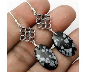 Natural Snow Flake Obsidian Earrings SDE65141 E-1235, 13x22 mm