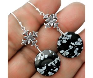 Natural Snow Flake Obsidian Earrings SDE65253 E-1235, 18x18 mm
