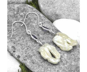 Natural Fresh Water Pearl & Tanzanite Earrings SDE65340 E-1011, 14x20 mm