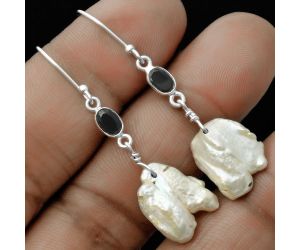 Natural Fresh Water Pearl & Black Onyx Earrings SDE65345 E-1011, 13x17 mm