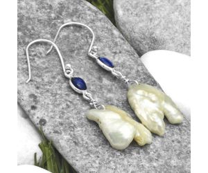 Natural Fresh Water Pearl & Lapis Earrings SDE65349 E-1011, 14x21 mm