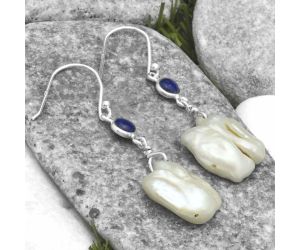 Natural Fresh Water Pearl & Lapis Earrings SDE65352 E-1011, 14x18 mm