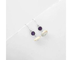 Natural Fresh Water Pearl & Amethyst Earrings SDE65581 E-1012, 14x14 mm