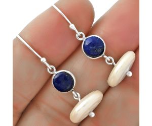 Natural Fresh Water Pearl & Lapis Earrings SDE65593 E-1012, 14x14 mm
