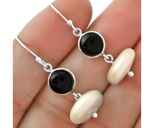 Natural Fresh Water Pearl & Black Onyx Earrings SDE65594 E-1012, 14x14 mm