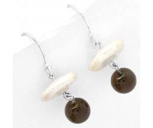 Natural Fresh Water Pearl & Smoky Quartz Earrings SDE65602 E-1010, 14x14 mm