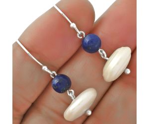 Natural Fresh Water Pearl & Lapis Earrings SDE65605 E-1009, 13x13 mm