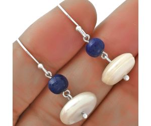 Natural Fresh Water Pearl & Lapis Earrings SDE65607 E-1009, 14x14 mm