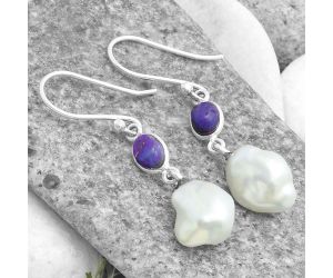 Fresh Water Biwa Pearl & Purple Turquoise Earrings SDE65643 E-1011, 9x12 mm