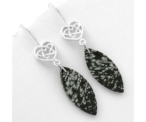 Celtic - Natural Snow Flake Obsidian Earrings SDE66230 E-1213, 12x28 mm