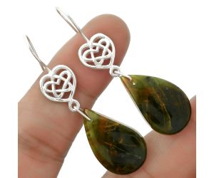Celtic Turkish Rainforest Chrysocolla Earrings SDE66251 E-1213, 14x23 mm
