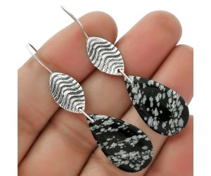 Natural Snow Flake Obsidian Earrings SDE66467 E-1203, 14x25 mm