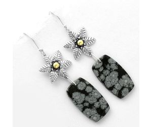 Natural Snow Flake Obsidian Earrings SDE66551 E-1237, 13x23 mm