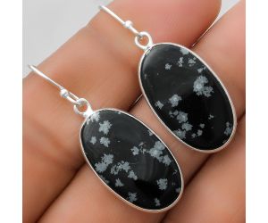 Natural Snow Flake Obsidian Earrings SDE67570 E-1001, 13x22 mm