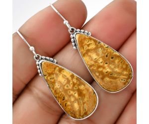 Natural Palm Root Fossil Agate Earrings SDE68848 E-1057, 14x27 mm