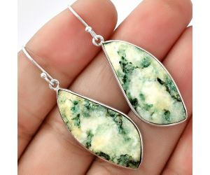 Natural Tree Weed Moss Agate - India Earrings SDE69057 E-1001, 13x31 mm