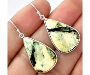 Natural Tree Weed Moss Agate - India Earrings SDE69059 E-1001, 16x26 mm