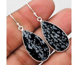 Natural Snow Flake Obsidian Earrings SDE69954 E-1001, 14x26 mm