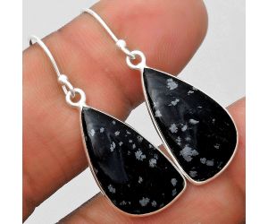 Natural Snow Flake Obsidian Earrings SDE70047 E-1001, 12x22 mm