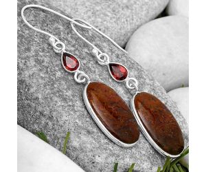 Natural Red Moss Agate & Garnet Earrings SDE70131 E-1002, 12x20 mm
