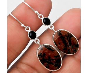 Russian Honey Dendrite Opal & Black Onyx Earrings SDE70162 E-1002, 12x17 mm