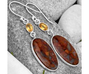 Natural Red Moss Agate & Citrine Earrings SDE70185 E-1002, 13x22 mm