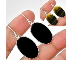 Natural Black Lace Obsidian Earrings SDE70524 E-1001, 16x25 mm