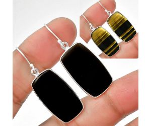 Natural Black Lace Obsidian Earrings SDE70529 E-1001, 14x25 mm