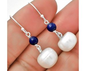 Fresh Water Pearl & Lapis Lazuli Earrings SDE70566 E-1010, 11x11 mm