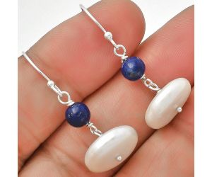 Fresh Water Pearl & Lapis Lazuli Earrings SDE70569 E-1009, 14x14 mm