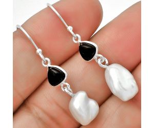 Natural Fresh Water Biwa Pearl & Black Onyx Earrings SDE70657 E-1011, 9x12 mm