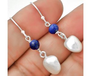 Natural Fresh Water Biwa Pearl & Lapis Lazuli Earrings SDE70662 E-1010, 9x10 mm