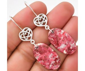 Celtic - Natural Pink Thulite - Norway Earrings SDE71028 E-1213, 14x24 mm