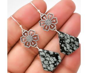 Artisan - Natural Snow Flake Obsidian Earrings SDE71038 E-1235, 17x20 mm