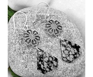 Artisan - Natural Snow Flake Obsidian Earrings SDE71038 E-1235, 17x20 mm