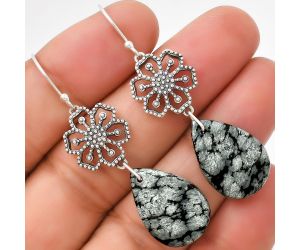 Artisan - Natural Snow Flake Obsidian Earrings SDE71053 E-1235, 14x20 mm
