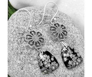 Artisan - Natural Snow Flake Obsidian Earrings SDE71070 E-1235, 13x16 mm