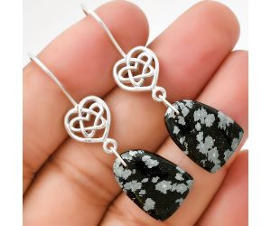 Celtic - Natural Snow Flake Obsidian Earrings SDE71113 E-1213, 13x18 mm