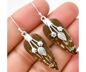 Natural Palm Root Fossil Agate Earrings SDE71114 E-1233, 14x32 mm