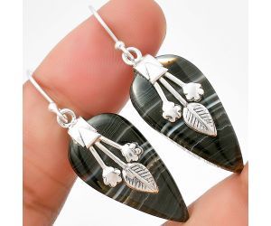 Black Botswana Agate Earrings SDE71121 E-1233, 14x27 mm