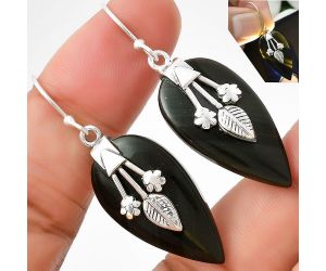 Natural Black Lace Obsidian Earrings SDE71150 E-1233, 15x28 mm