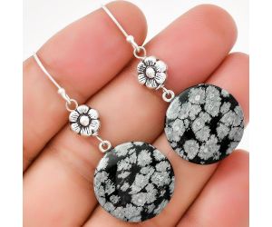 Floral - Natural Snow Flake Obsidian Earrings SDE71339 E-1030, 19x19 mm
