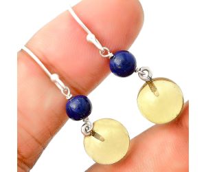 Lemon Quartz Ball & Lapis Lazuli Earrings SDE73827 E-1010, 10x10 mm