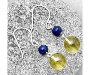 Lemon Quartz Ball & Lapis Lazuli Earrings SDE73827 E-1010, 10x10 mm