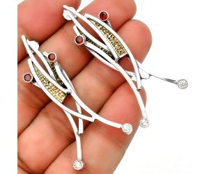 Two Tone Unique Design Hessonite Garnet & White Zircon Earrings SDE74000 E-1141, 3x3 mm